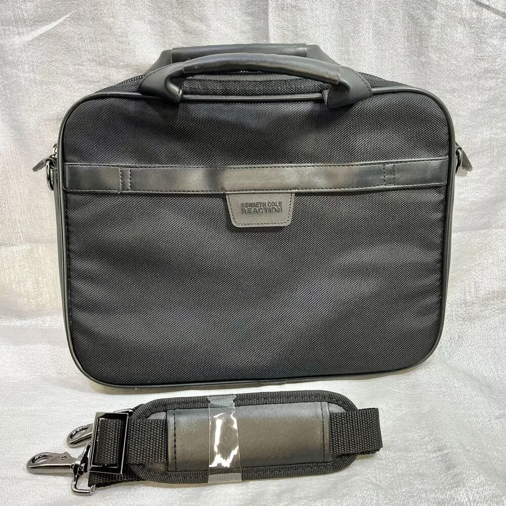 KENNETH COLE REACTION R-TECH Slim Black Briefcase Laptop Messenger Bag